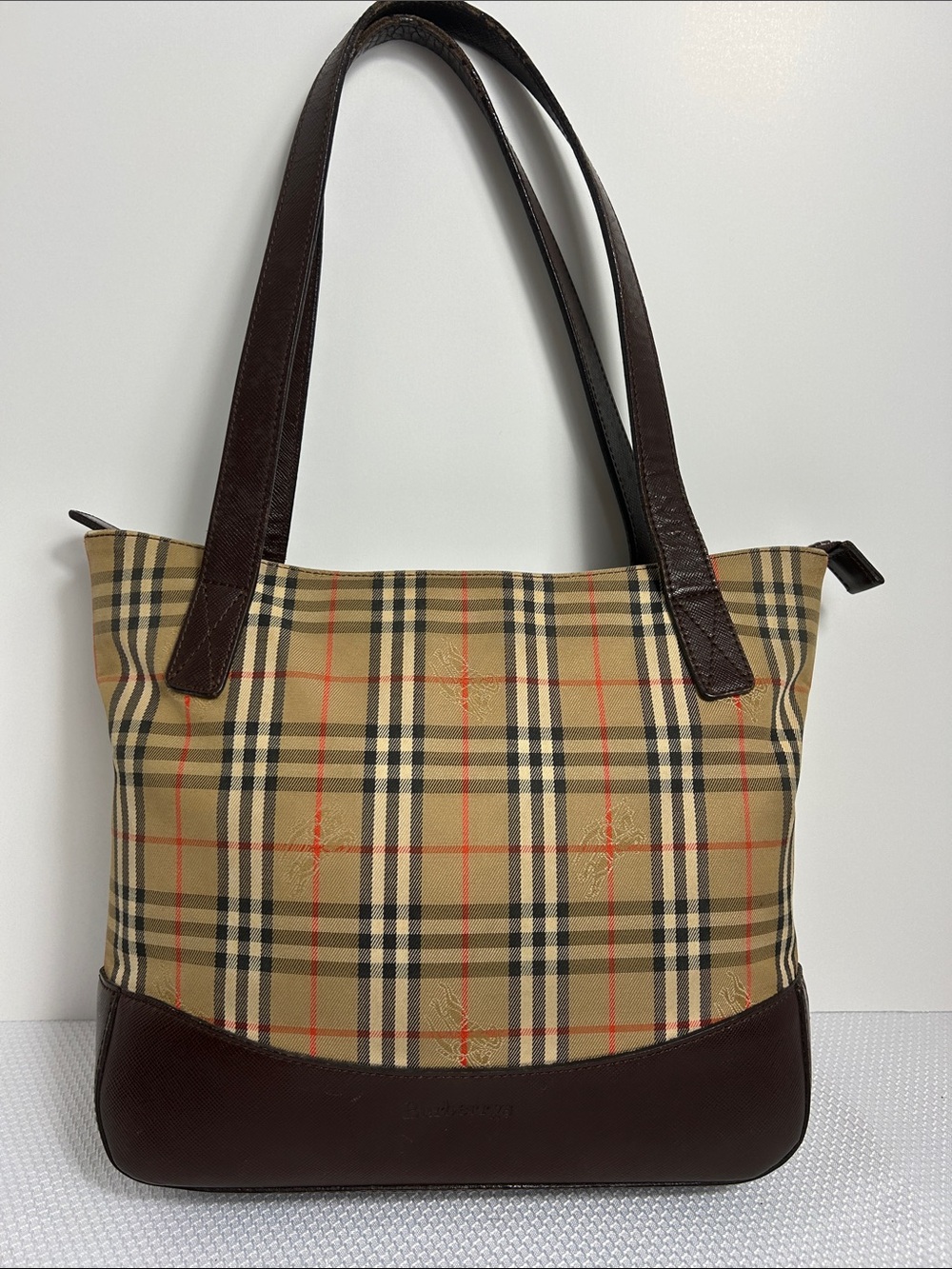 Burberry Haymarket Nova Check Two Handles Canvas Leather Shoulder Bag SM Purse